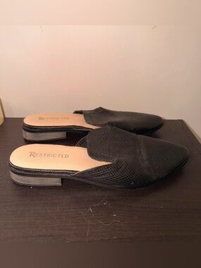 Restricted Black Textured Slip-On Mule Flats - 8.5